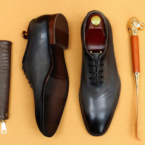 Cuir de vachette véritable sculpté à l'italienne Chaussures Oxford formelles à lacets et à bout pointu de style britannique Doublure en cuir de vachette respirant - Product Image 4