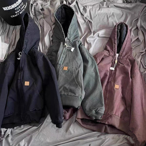 Giacca da <span class=keywords><strong>Lavoro</strong></span> Invernale da Uomo in Tela Spessa e Calda, Stile Retrò Casual con Cappuccio e Zip in Cotone Trapuntato - Product Image 2