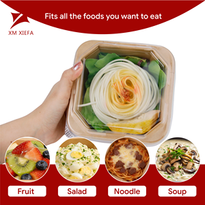 Экологичная коробка для фруктового салата из крафт-бумаги, прямоугольный контейнер, квадратный бумажный ланч-бокс, восьмиугольная бумажная миска для еды - Product Image 2