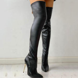Botas Altas por Encima de la Rodilla para Mujer, Diseño Conciso, Talla Grande 43, con Cremallera Trasera, Tacón Alto y Delgado - Product Image 1