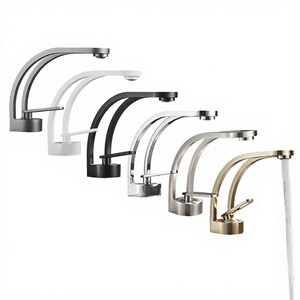 Rubinetto Moderno di Alta Gamma in Ottone con Lavabo in Ceramica, Miscelatore Commerciale Senza Contatto, Finitura <span class=keywords><strong>Oro</strong></span> Spazzolato, Acqua Calda/Fredda, Montaggio su Piano, Monoforo per <span class=keywords><strong>Bagno</strong></span> - Product Image 1
