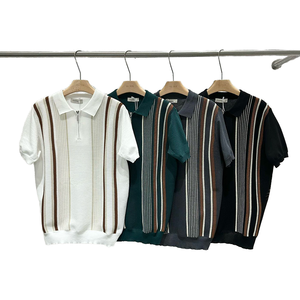 Men's Half <b>Zip</b> Knitted Viscose/Polyester 180g Short Sleeve Patchwork Casual Summer Front Logo Heat-Transfer Printed OEM Service - Product Image 1