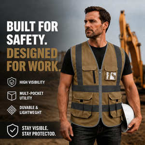 Gilet di Sicurezza Riflettente SMASYS Marrone Traspirante Multi-Tasca ad Alta Visibilità per Lavoratori Edili - Product Image 5