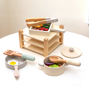 Juego de Cocina Infantil de Madera de Estilo Nórdico de 3 Niveles Inspirado en Montessori, con Ollas, Sartenes y Comida de Juguete para Niños - Product Image 6