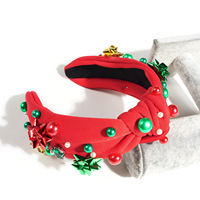 Serre-tête de Noël pour chat, style rétro, rouge et vert, orné de perles et de strass, design élégant et festif, décoration capillaire
