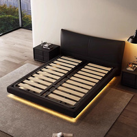 Lit flottant à suspension en cuir véritable italien minimaliste avec cadre en bois massif, design direct usine YJ-230, simple 15m, double 18m