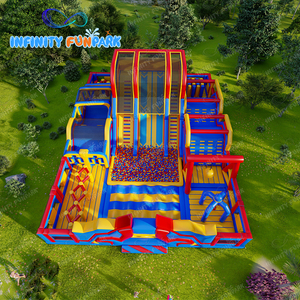 20m * 15m lớn màu đỏ xanh vàng Công viên chủ đề bơm hơi ngoài trời trẻ em nảy lâu đài trượt + leo núi + chướng ngại vật - Product Image 2