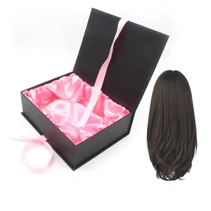 Luxury Custom Logo Braid Wig Hair Extension Boxes Packaging Wholesale Magnet Closure Paper Pillow With Ribbon Handle And Insert