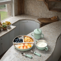 Assiette bébé à ventouse 3 compartiments, en acier inoxydable 304 sans BPA, avec revêtement en silicone de qualité alimentaire, personnalisable en gros