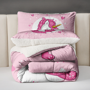 3 pezzi <span class=keywords><strong>trapunta</strong></span> in velluto caldo con stampa unicorno e biancheria da letto stampata digitale sono adatti per le stanze delle ragazze - Product Image 4
