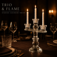 Candélabre en cristal avec base octogonale, barre transversale en verre, trois coupelles et centre de table en boule de diamant pour la décoration intérieure