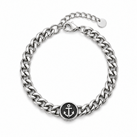 Bracelet gourmette cubaine en acier inoxydable avec breloque ancre pour homme, largeur 7 mm, longueur 21 cm, fermoir mousqueton, vente en gros