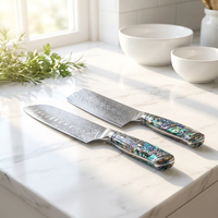 Couteau de cuisine Santoku de chef 67 couches en acier Damas, couteau à découper, à désosser et à trancher, couteau Nakiri tranchant avec manche en nacre d'ormeau