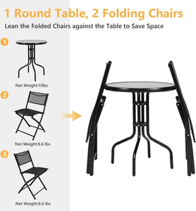 Black Minimalist <b>Folding</b> <b>Garden</b> Set Metal Patio <b>Table</b> Chairs Mesh Back Outdoor Dining Furniture <b>for</b> Courtyard Hotel Villa - Product Image 4