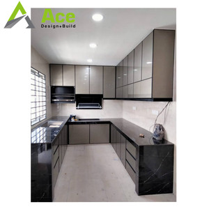 Modern White High Gloss and Oak Color <strong>Kitchen</strong> Cabinets With Island and Breakfast <strong>Bar</strong> - Product Image 3