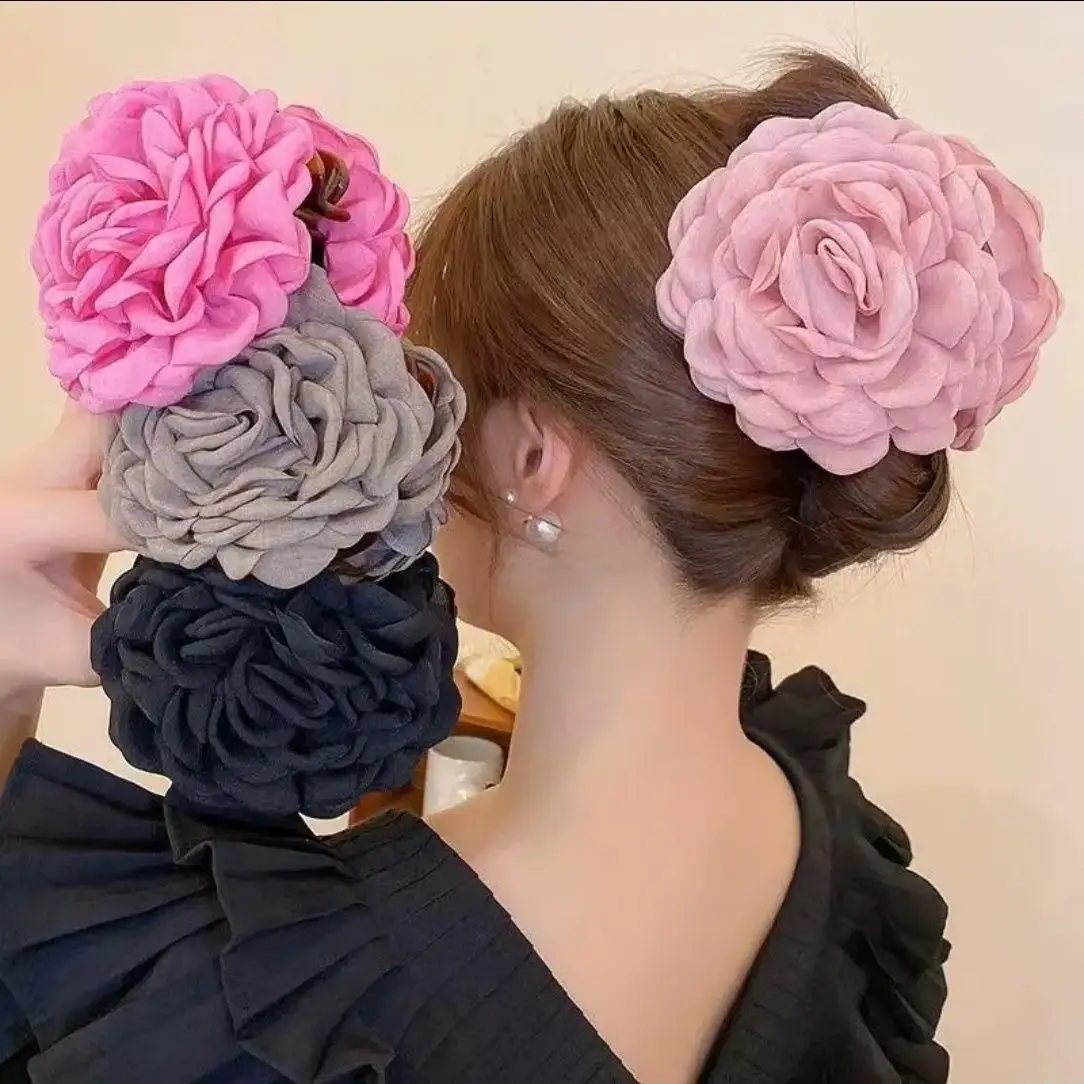9CM Wholesale China Yiwu Elegant Rose Flower Hair Claw Clips Women Hairpin Headwear Flower Hair Clips