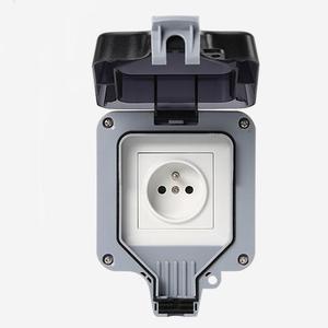 Enchufes franceses dobles de 16A impermeables para exteriores, toma de corriente eléctrica <span class=keywords><strong>con</strong></span> <span class=keywords><strong>interruptor</strong></span> maestro IP66 Para Fila de enchufes de carga a prueba de lluvia - Product Image 1