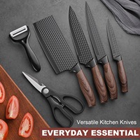 Ensemble de couteaux de cuisine, couteau de chef avec éplucheur et ciseaux, 6 pièces, lames en acier inoxydable revêtues, manches en plastique