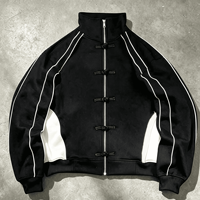 Veste en daim pour homme à col montant personnalisé, style chinois rétro, 100 % coton, avec passepoil et boutons, collection printemps, par OUNA Clothing Manufacturer