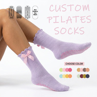 Chaussettes de Pilates pour femmes personnalisées avec nœud papillon, en coton de haute qualité, douces pour la peau, avec semelle antidérapante