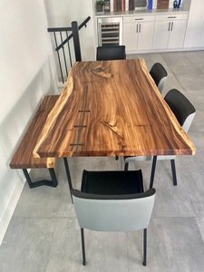 Dessus de table de forme naturelle au design unique en usine <span class=keywords><strong>Live</strong></span> <span class=keywords><strong>Edge</strong></span> Chêne Noyer Table à manger en bois massif Dalle de bois - Product Image 2