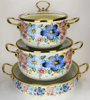 Casserole en émail à motif floral moderne 20 24 30 CM avec couvercle et doubles poignées, ensemble de casseroles en émail floral
