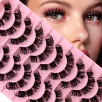 Lot de 10 paires de faux cils 3D volumineux segmentés, style dramatique bouclé et épais, pour extension de cils DIY