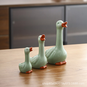 Ensemble d'ornements en céramique verte pour la famille de canards, décoration pour salon, chambre d'enfant, décoration de la maison - Product Image 2