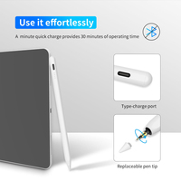 Stylet numérique actif en métal rechargeable USB-C avec 4 voyants d'affichage de la puissance, rejet de la paume et attraction magnétique pour écran tactile