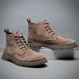 Botas Martin para hombre, de media caña, de cuero, con cordones, punta redonda, botas de trabajo para todas las estaciones, estilo Chukka - Product Image 1
