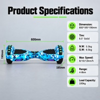 Hoverboard, scooter auto-équilibrant avec haut-parleur Bluetooth et roues LED, 12 km/h