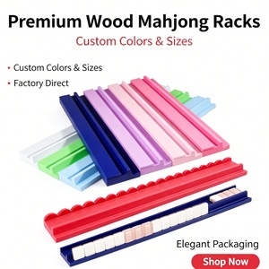 Soporte de madera artesanal para Mahjong, rosa, azul, verde, negro, blanco, para fichas de letras y números, y empujador de bloques de juego - Product Image 1