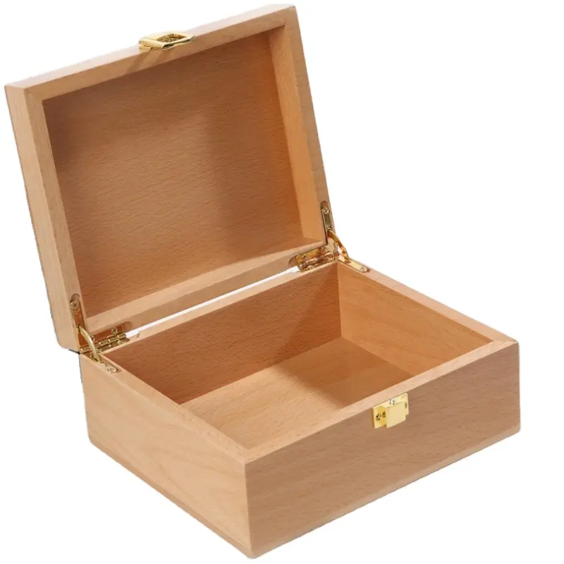 Large Acacia Wood Memory Box with Lock Cosmetic Jewelry Storage Box Natural Wood Keepsake Boxes