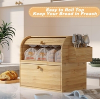 Boîte de rangement pour pain en bambou naturel à 2 niveaux, grande boîte à pain en bambou pour comptoir de cuisine, boîte à pain multi-niveaux avec couvercle roulant