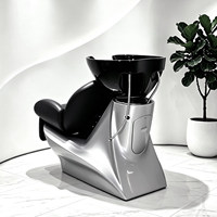 Fauteuil de lavage capillaire moderne et minimaliste de style japonais en cuir avec bac en céramique intégré, lit de lavage compact pour salons de coiffure