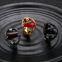 Vente chaude Cercueil Anneau Goutte Colle Homme Vintage Rouge Zircon Chauve-Souris Crâne En Acier Inoxydable Gothique Punk Vampire Anneaux Halloween Cadeaux