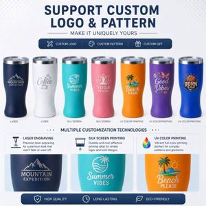 Custom Logo 15oz Curved <b>Double</b> <b>Wall</b> Vacuum Insulated Powder Coated Stainless Steel Beer Pint Cup Tumbler with Lid for Outdoor - Product Image 5