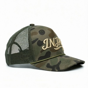 Vintage <b>Camo</b> Mesh Trucker <b>Cap</b> Front Fabric Back Mesh 3D Raised Script Embroidery Adjustable Snapback Outdoor Camping Casual Hat - Product Image 2