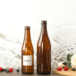 फैक्टरी शराब पेय एम्बर गिलास बीयर की बोतल 250/550ml दौर लंबी गर्दन ग्लास कंटेनर के साथ शराब की भठ्ठी के लिए क्राउन धातु ढक्कन