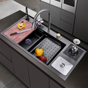 Fregadero de Cocina Grande de Acero Inoxidable 304 con Cubo de Basura Integrado, Lavabo Doméstico - Product Image 1