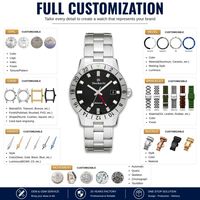 Montre mécanique automatique de haute qualité avec mouvement japonais NH34 personnalisé OEM, insert GMT, lunette rotative, index et aiguilles lumineux, analogique