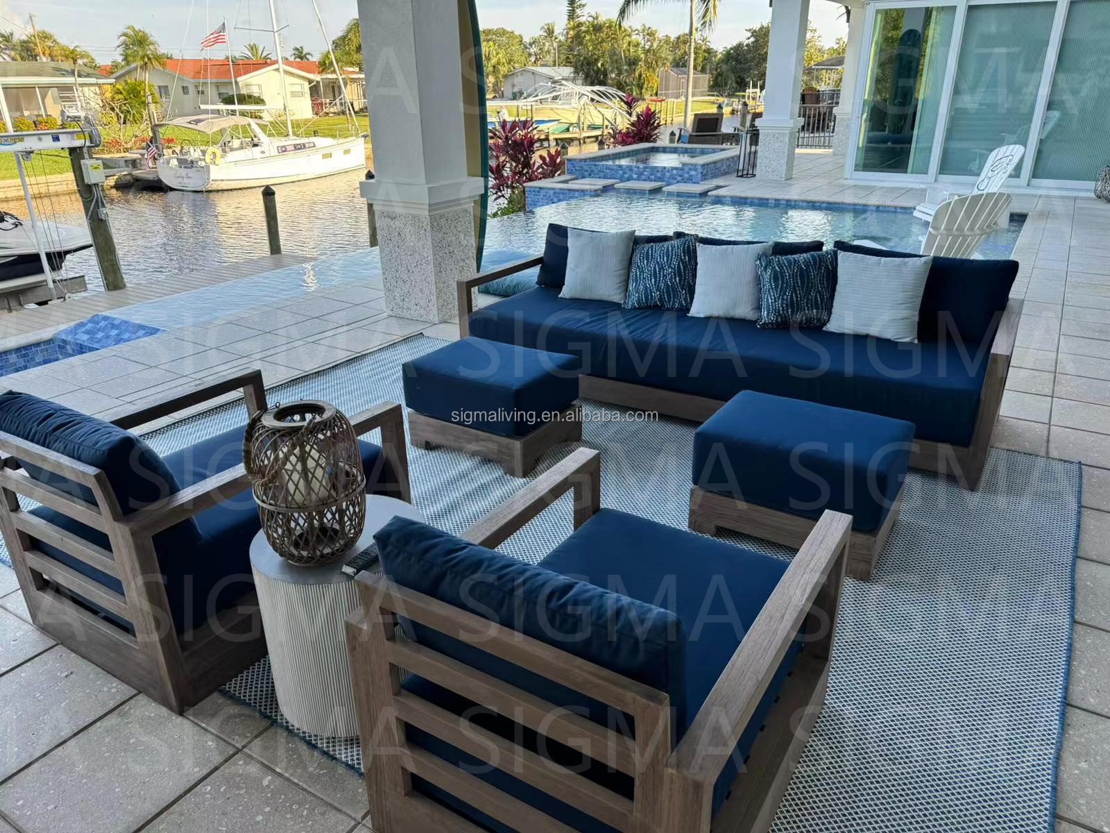 Factory High End Patio Furniture Teak Wood Outdoor Furniture Garden Set OEM/ODM Solid Teak Wooden Sofa
