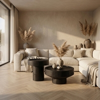 Ensemble de tables basses modernes et durables en placage de chêne blanc naturel, plateau multicouche, finition Shou Sugi Ban carbonisée