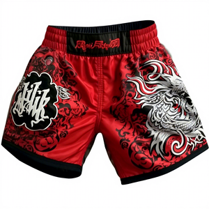 Red Muay Thai MMA <b>Grappling</b> MMA Sports <b>Shorts</b> Quick Dry Breathable Lightweight 100% Polyester OEM Custom Logo - Product Image 2