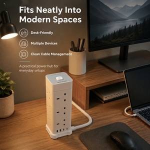 Power Strip <strong>Tower</strong> UK12 Way Multi <strong>Plug</strong> Extension Socket Extension Lead <strong>Tower</strong> 1.5M Extension Cable 12 Gang 2USB Ports - Product Image 2