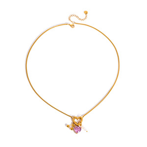 Heart Shape Zircon Stainless Steel Necklace with Pearl and Gold Beads Claw Setting for Daily Wear Gift - Product Image 5