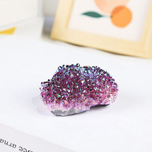 Échantillon minéral de quartz aura arc-en-ciel électroplaqué à pointes de cristal courtes, pour la guérison Reiki et la décoration intérieure, vente en gros - Product Image 5