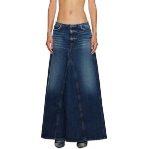 Falda vaquera maxi azul para mujer con bordes sin rematar y cierre de botones - Product Image 1