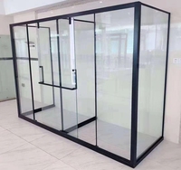 Porte coulissante d'entrée d'angle en verre, sur mesure, de luxe, pour chambre d'hôtel, avec cadre en alliage d'aluminium électroplaqué moderne et pierre artificielle, 5