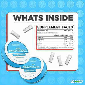 Complément alimentaire naturel à base d'alpha-caféine, de L-théanine, de <span class=keywords><strong>vitamine</strong></span> B12 et <span class=keywords><strong>B6</strong></span>, en sachets, marque privée OEM, gommes nootropiques, énergie et concentration - Product Image 4